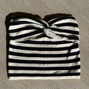 Striped Black and White Twist Front Tube Top